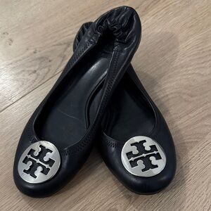 TORY BURCH Black Leather Ballet Flats — size 7.5